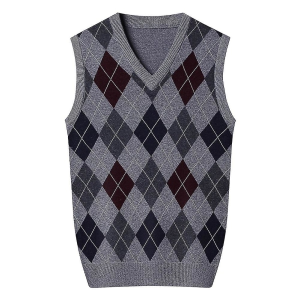 Yynuda Cashmere Pullover til mænd i uldblanding ærmeløs strikket sweater med V-hals Grey M