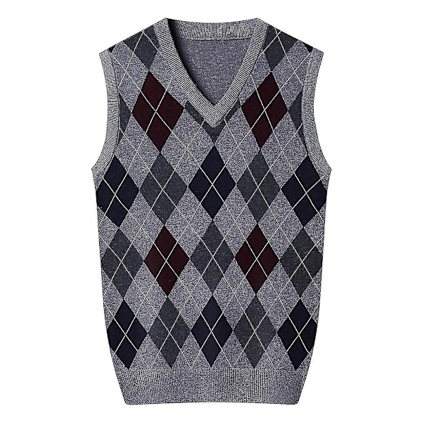 Yynuda Herrar Cashmere Pullover Ullblandning Ärmlös Stickad V-ringad Tröja Grey M