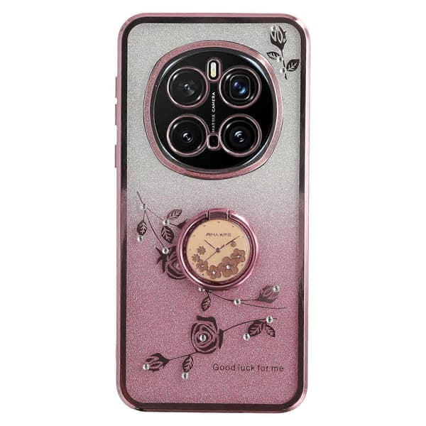 KADEM For Honor Magic7 Pro 5G Deksel Ring Stativ TPU Blomster Telefon Deksel Gradient Glitter Multicolor Rose Gold