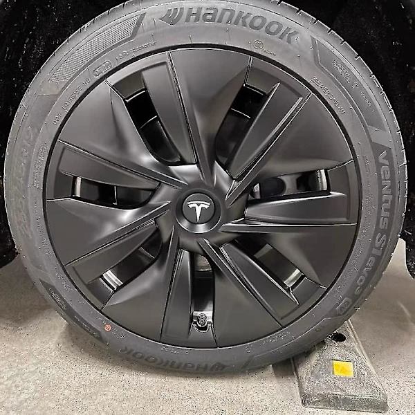 Hætte (4 stk.) kompatibel med Tesla Model Y Model 3 Modifikation Navkapsel (hvid/mat sort)