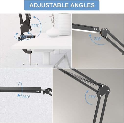 LED Desk Lamp with Clamp, Swing Arm Desk Lamp, Adjustable