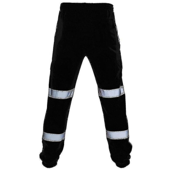 Voksne Sikkerhetsarbeidsbukse Hi Vis Viz Synlighet Elastisk midje joggebukse Black 4XL