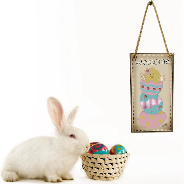 1 st. Glad Påsk Trähänge Dörrhängande Skylt Kyckling Kanin Bunny För Hem Påsk Dekoration Trähantverk Ornament G
