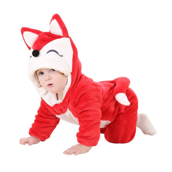 Reedca småbarnsdinosaurkostyme, søt, hette-heledress dyrekostyme Halloween Red fox 18-24 Months