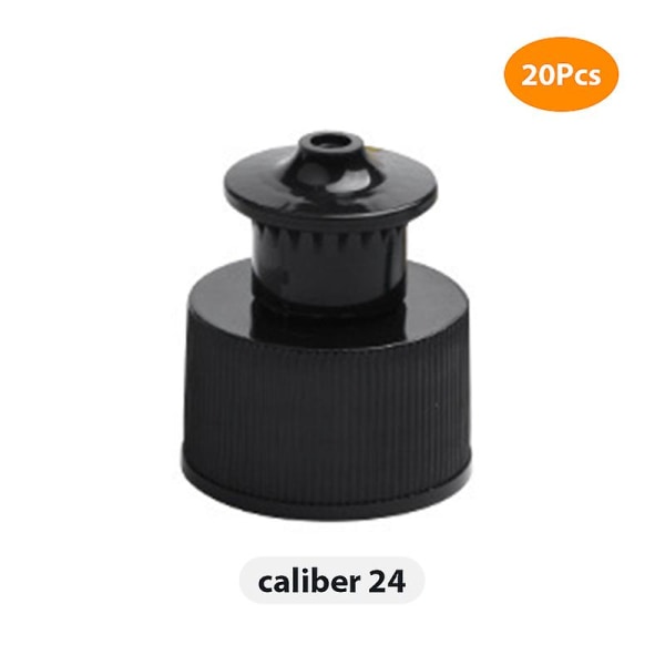 20 stk utskiftbare flaskehetter forsegling vannflaskehetter bærbare flaskelokk caliber 24 black