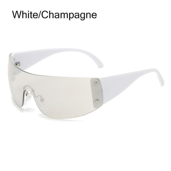 Punk One Piece Solbriller Goggle Ny Y2k Luksusmerke Solbriller Skygger Øyebekledning Uv400 Femstjerners Briller Sports Solbriller White  Champagne