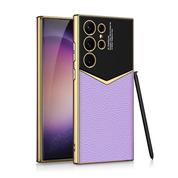 För Samsung S24 Ultra Case i äkta läder Ultratunn hård stötfångare För Samsung Galaxy S24 Ultra Case Kameraskydd purple