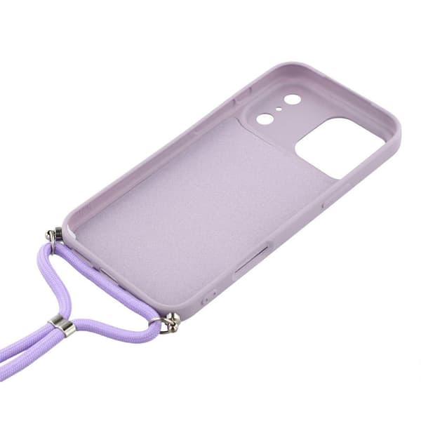Skal för iPhone 17 Pro, mjukt TPU-fiberfoder, telefonfodral med axelrem Purple