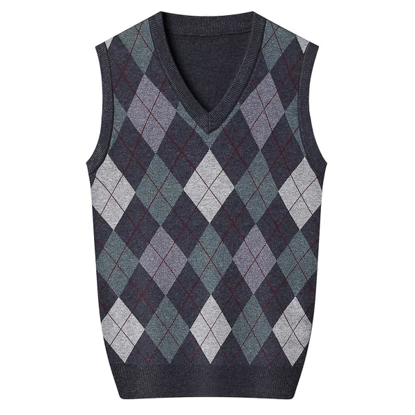 Yynuda Cashmere Pullover til mænd i uldblanding ærmeløs strikket sweater med V-hals Dark Grey S