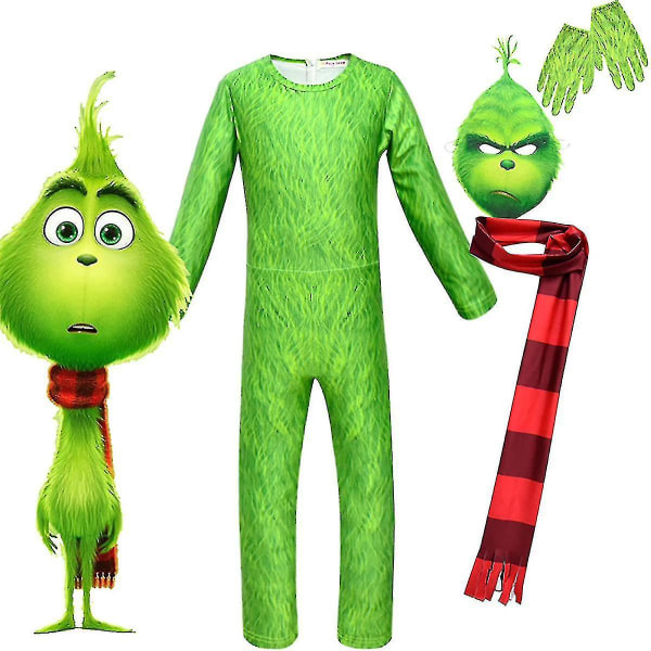 Joulu Grinch Kids Puku Fancy Mekko Haalari Käsineet Huivi Naamio Asu I 12-13 Years