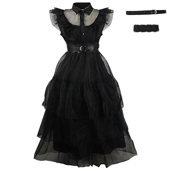 2023 Uusi Cosdaddy Wednesday Addams -perheen Cosplay-asu, Musta mekko, Peruukki, Lasten Halloween-asu tytöille T2 160