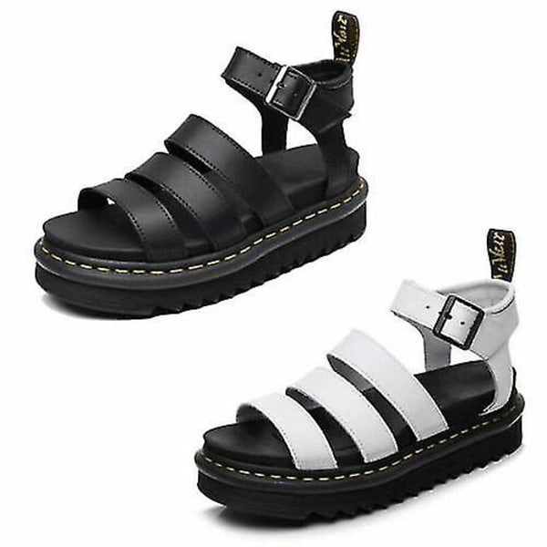 Dames Chunky Sandaler Tykke Såler Stropper Blokk Flatformer Sko Sommer Black 43