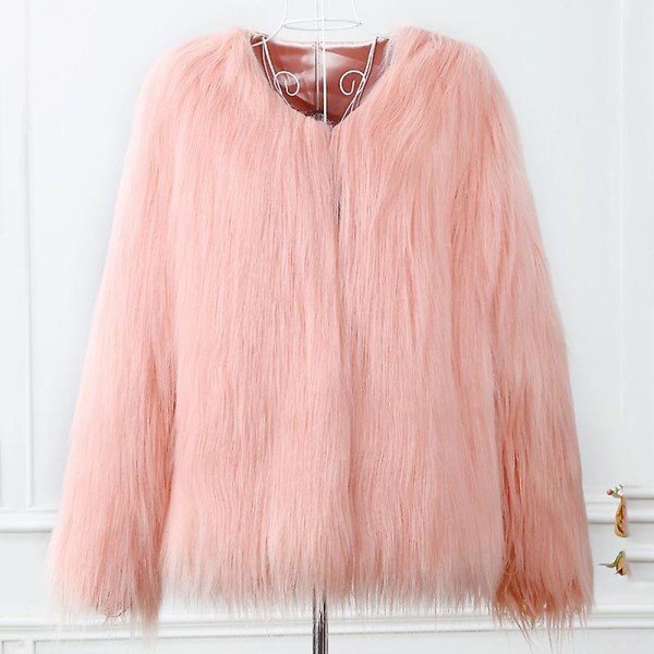 Damer Jakker Fest Mode Fluffy Faux Fur Frakke Cardigan Yderbeklædning Pink S