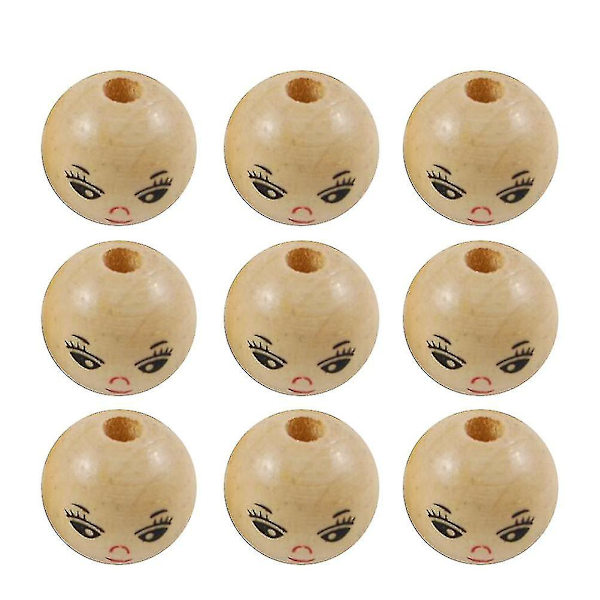 100 kpl Pyöreitä Puuhelmiä DIY-Naruhelmiä Tarvikkeita Naurava Kasvo Puuhelmi (18mm)