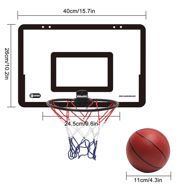 Gennemsigtig hængende dør Basketball Board Stansefri Mini Basketball Bagplade med 1 Basket Net 4 Krog 1 Basketball