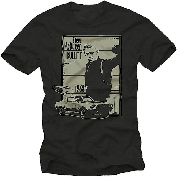 Res Mens Fashion Steve McQueen Bullitt Musiikki Musta Painettu T-paita Uusi XXL