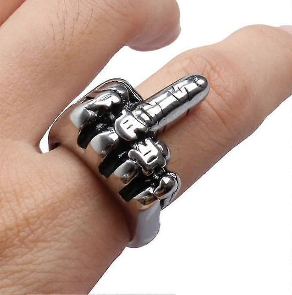Rock Style Ring Trend Vertikal Langfinger Mønster Smykker Ring Til Mænd D244-Silver 9