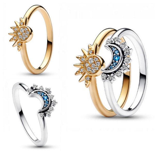 Sun Moon Ring Set Ystävänpäivä, Ystävyyslupaussormus, Auringon ja Kuun yhteensopivat sormukset Ystävänpäivälahjat SIZE 5