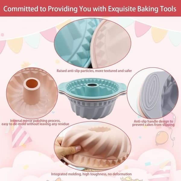 3 genanvendelige non-stick silikoneforme til pundkage, silikone bageform til kager (grå, blå, pink)