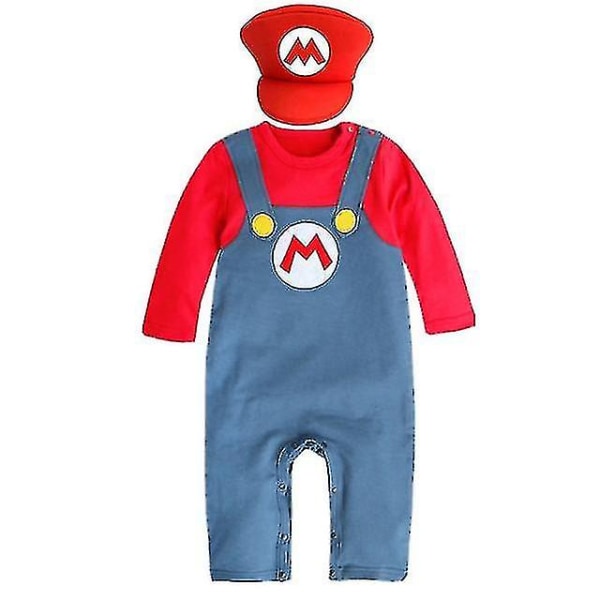 0-2 år Baby Super Mario Bros Cosplay Dans Kostyme Sett Barn Anime Krypende Dress Romper Hatt Gaver Red 70CM