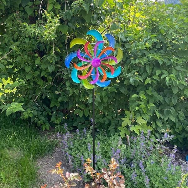 Farverig Vindklokke 124 x 30 cm – Roterende Vindmølle Havepynt Vindmølle
