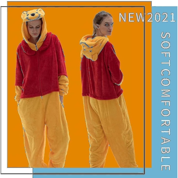 Snug Fit Unisex Voksen Onesie Pyjamas Animal One Piece Halloween Costume Nattøy-r Winnie the pooh 3-4t