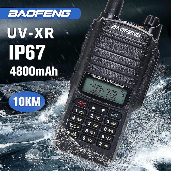Baofeng UV-XR IP67 Vattentät Dubbelbands Amatörradio UVXR 4800mah 10W Kraftfull Walkie Talkie 10km Lång Räckvidd Tvåvägs Handhållen Radio add 47cm antenna