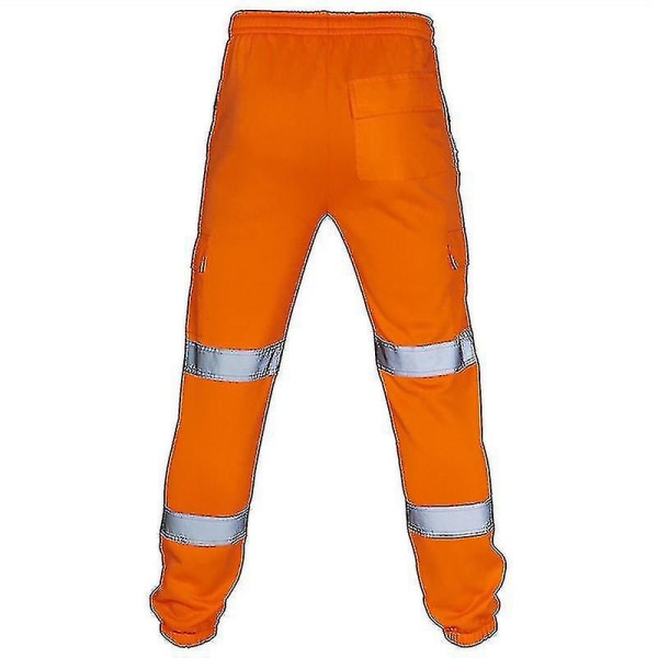 Voksne Sikkerhedsarbejdsbukser Hi Vis Viz Synlighed Elastiske talje joggingbukser Orange XL