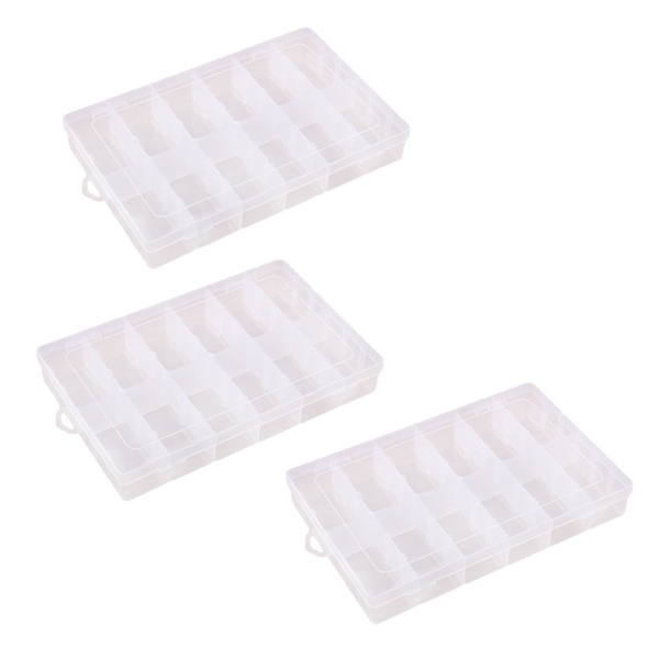 3 st Avtagbara 12-ruts Transparenta Plastförvaringslådor för Smycken, Verktyg och Smådelar