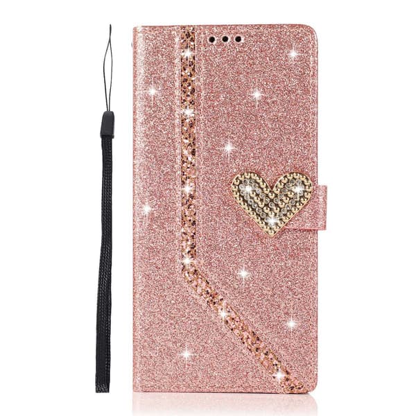 [LCS] Deksel til iPhone 15 Rosegull Kjærlighet Hijab Glitter Lommebok med Kortholder