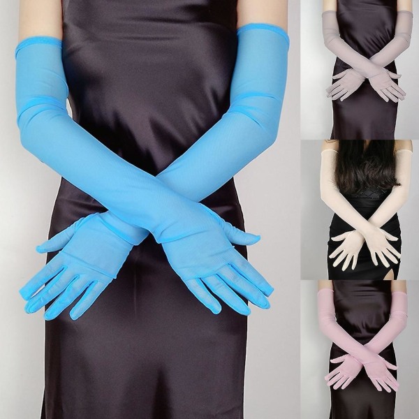 Lady Sheer Gloves Muoti pitkät kyynärpääkäsineet naisten mesh hääkäsineet 21.6 Blue