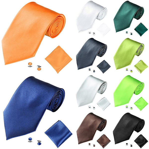 Herrar Kostym Slips Näsduk Manschettknappar Set Solid Färg Tuxedo Kostym Orange