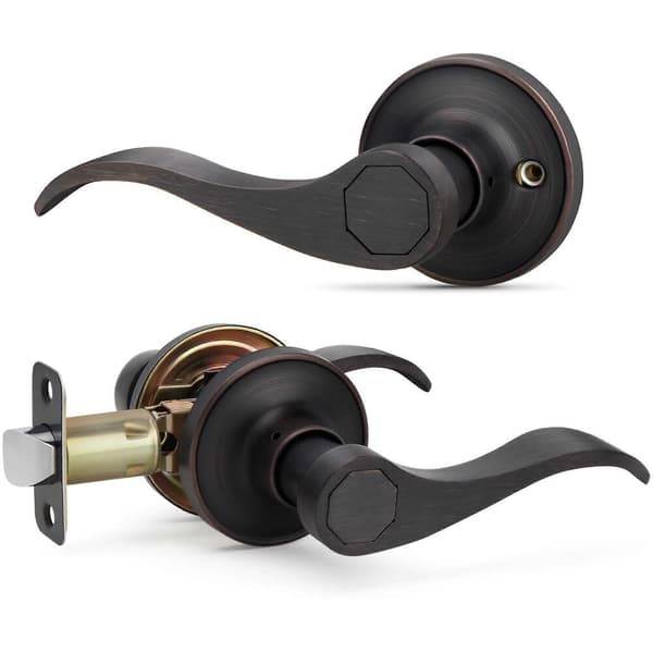 Reversible Wave Door Handle - Keyless Oil Rubbed Bronze Passage Handle for Interior Doors, Durable Design, Modern Style