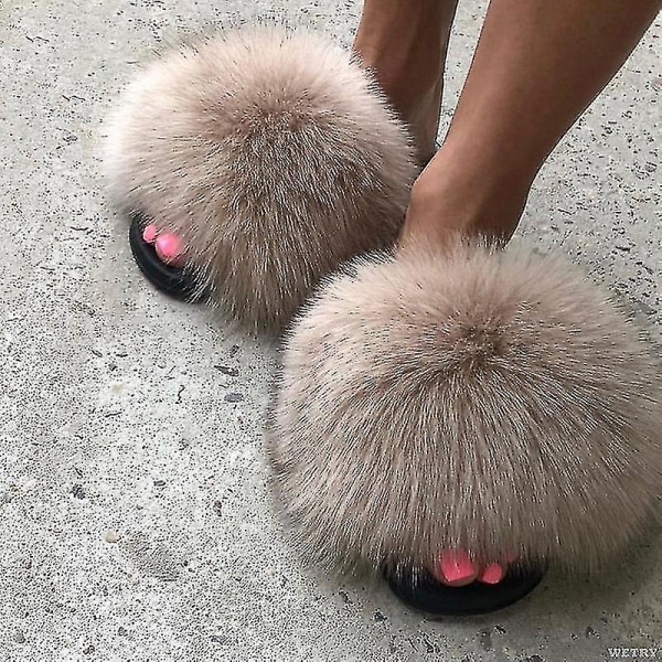 Sommarpälstofflor Fluffiga Söta Plysch Damtofflor Lyxiga Charmerande Sandaler Xnr151 43