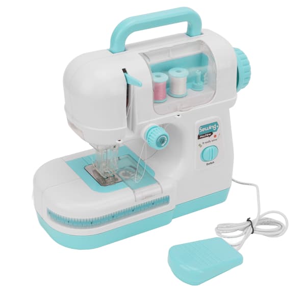 Mini Portable Blue Double Stitch Simulation Sewing Machine Toy with Bobbin for Ages 3 and Up