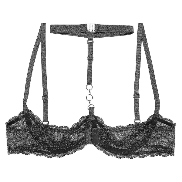 Kvinner 1/4 kopp bøyle-BH Halter Neck O-ring Rene blonder Push Up Bh-undertøy Undertøy med bryst åpen BH-undertøy Xinmu Rose D 3XL