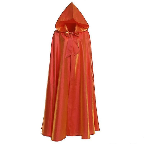 2022 Halloween-juhlan Cosplay-asu Naisille ja Miehille Aikuisten Pitkä Sankarin Noitauuden Kaapu Huppu Viitta Satiini Punainen Keskiaikainen Orange 80cm