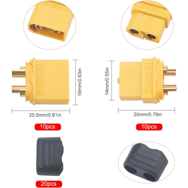 10 par XT60 XT60H batterikonnektor, XT60H huskonnektor, XT60H han- og hunkontakt, til RC Lipo-batteri