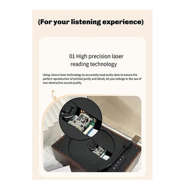 Retro CD Player Rechargeable Support CD BT USB 3.5mm AUX Portable CD Player Bluetooth-compatible 5.0 Wood Brown