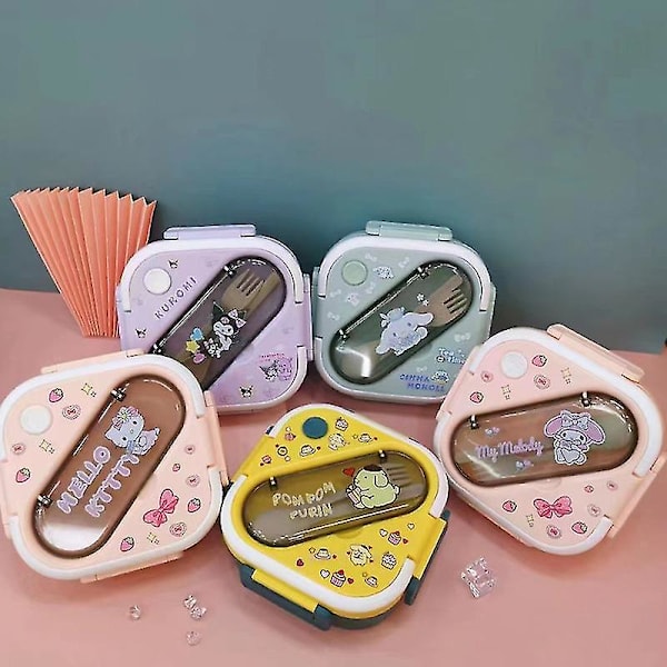 Born Pretty Sanrios Kuromi Cinnamoroll Mymelody Kawaii Anime Cartoon Mikrovågsugn Lunchbox med Sked Spispinnar 2/3 Ruts Lunchbehållare Green*1100ml