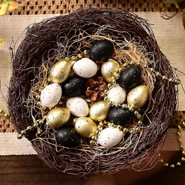 Valery Madelyn 18 kpl pääsiäismunakoristelupuukoristeet, 4 cm:n särkymättömät roikkuvat pääsiäismunat puulle, värikäs pääsiäiskori , joka sisältää kananmunaa Black Gold