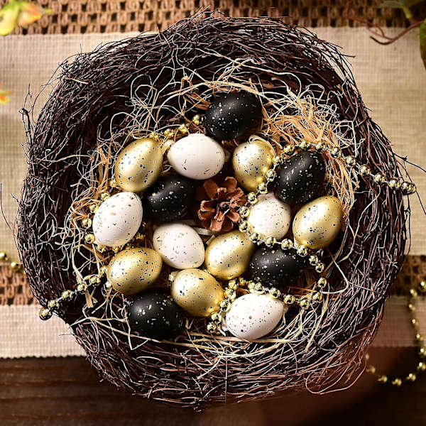 Valery Madelyn 18-pack Påskägg Dekoration Trädprydnader Set, 4CM Osplitterliga Hängande Påskägg för Träd, Färgglada Påskkorg Fyllmedel Ägg Bulk Black Gold