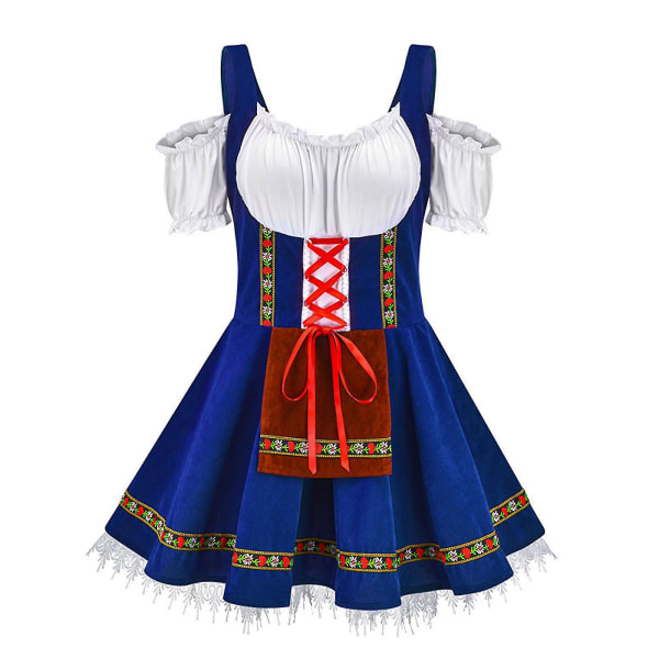 Kvinders Oktoberfest Kostume, Halloween Beer Maid Kostumer Fløjler Snøringskjole Blue XL