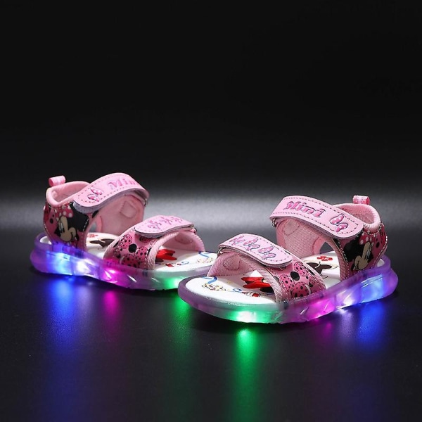 Mickey Minnie LED Light Casual Sandaler Flickor Sneakers Princess Outdoor Shoes Children's Luminous Glow Baby Barn Sandaler Pink 30-Insole 18.2 cm