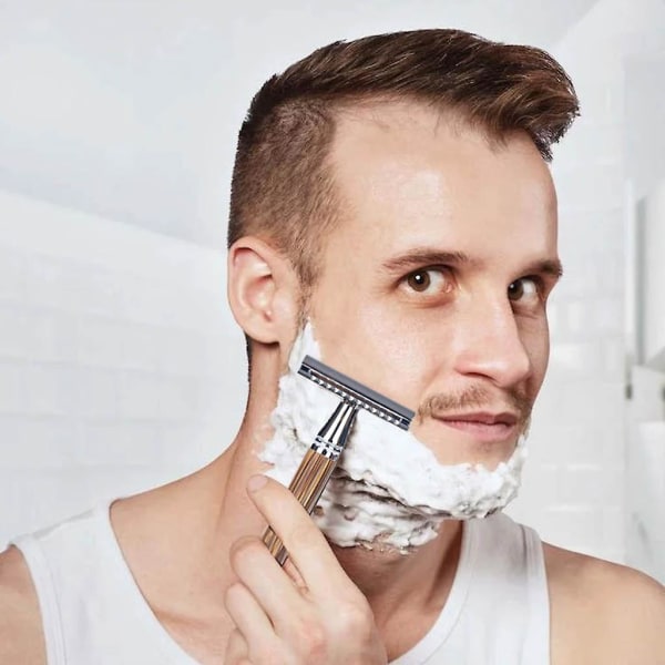 Ensiluokkainen Double Edge -turvallisuus partaveitselle terien kanssa Kierrätyslaatikon lahjat miesten shakeille