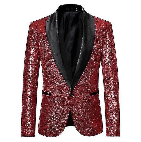 Herrar Mode Sequin Casual Blazer Bröllop Festdräkt Jacka red S