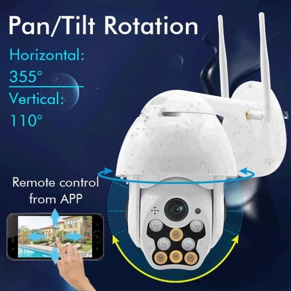 TEMPSA HD1080P WiFi IP-kamera, trådlös 360° övervakningskamera för utomhusbruk, vattentät, intercom, mörkerseende, 8 LED-lampor - LINUX-system
