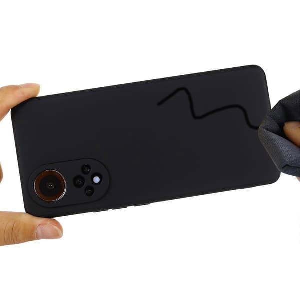 Solid farve flydende silikone, faldfast, fuld dækning beskyttelsesetui til Huawei Nova 9 Black