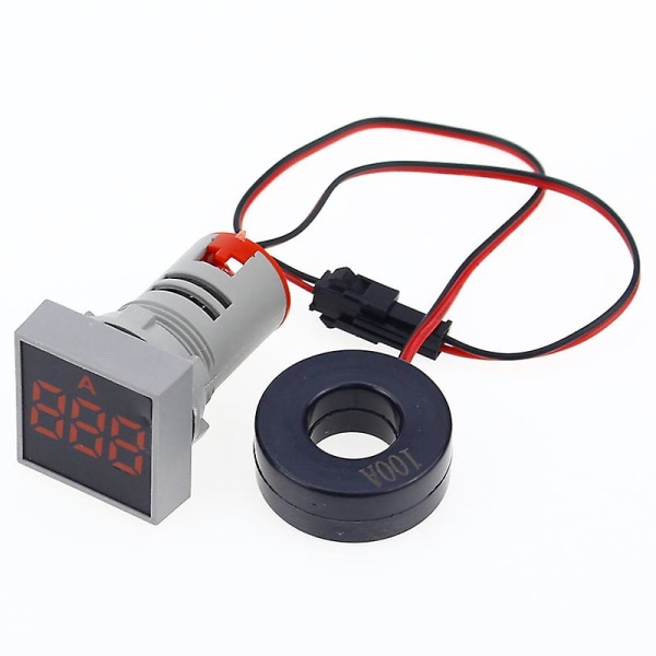 22mm 0-100a digital amperemeter Strömmätare/spänningsmätare Indikator LED-lampa Fyrkantig signalljus Red Current Meters