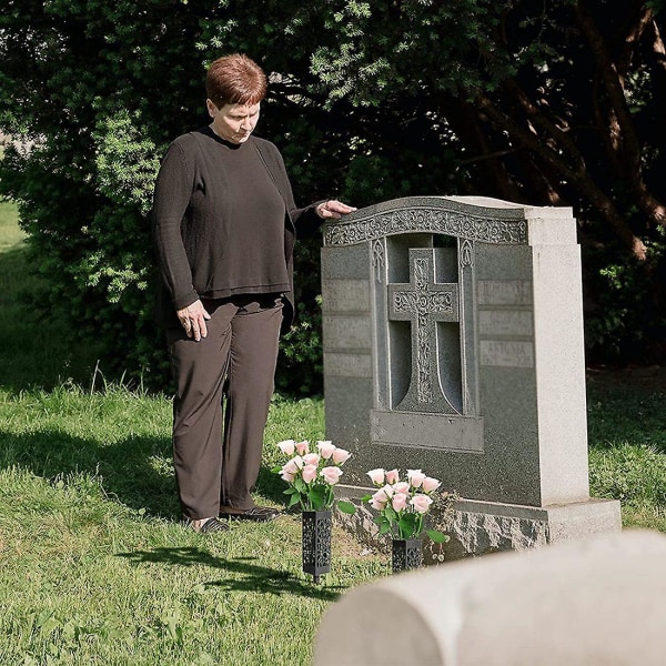 2-pack Vas Tombsteinstativ Blomsterställ Minnessten Dekoration Kyrkogård Blomsterbehållare Med Högen Dra